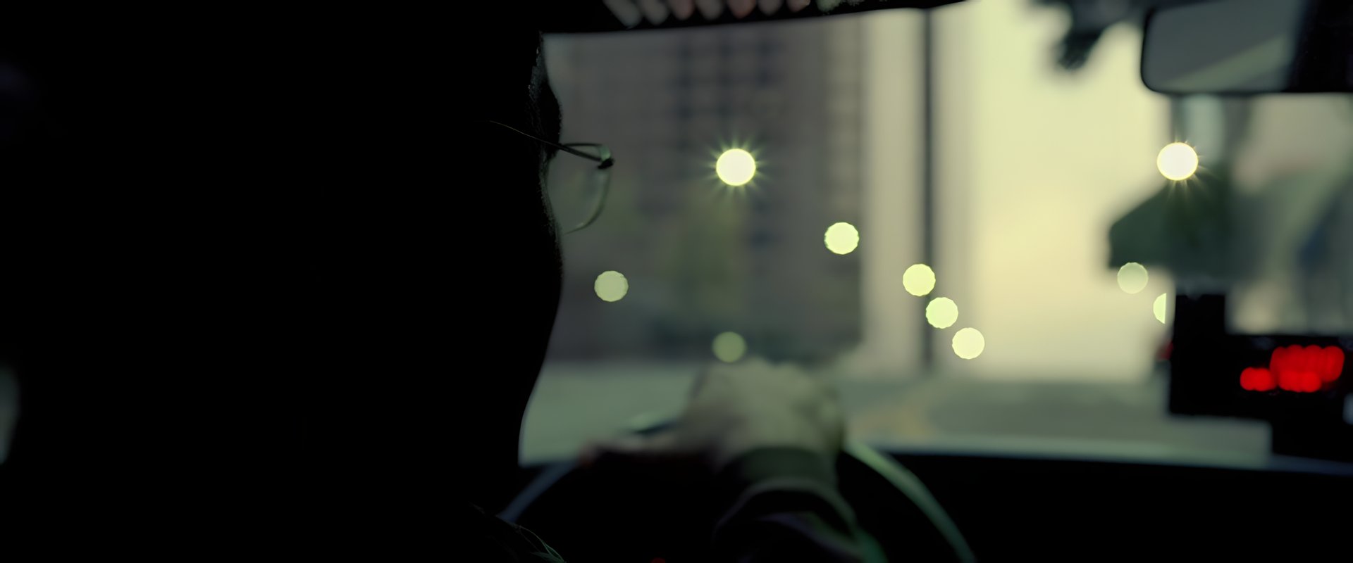 Driver's view through the windscreen at night